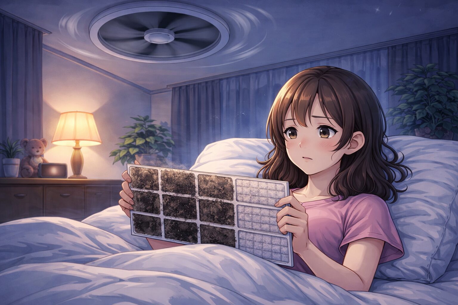 換気扇フィルターの汚れが原因で音が大きくなるイメージ