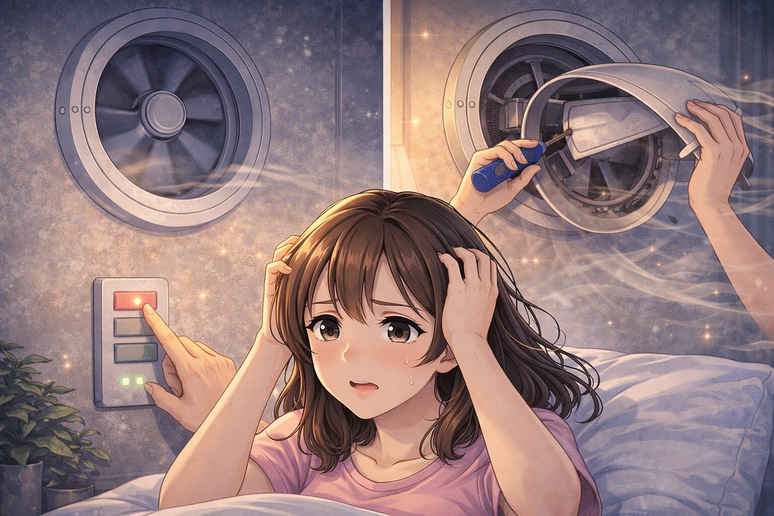 換気扇の間違った対処で困っている様子(NG行動の例)