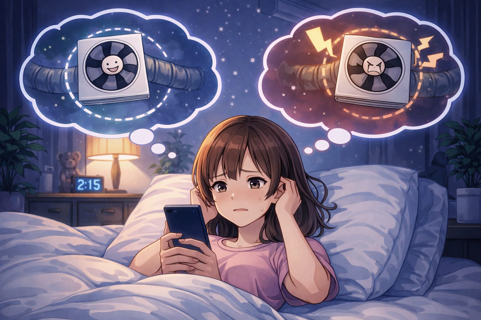 換気扇の正常音と異常音の違いに悩む様子