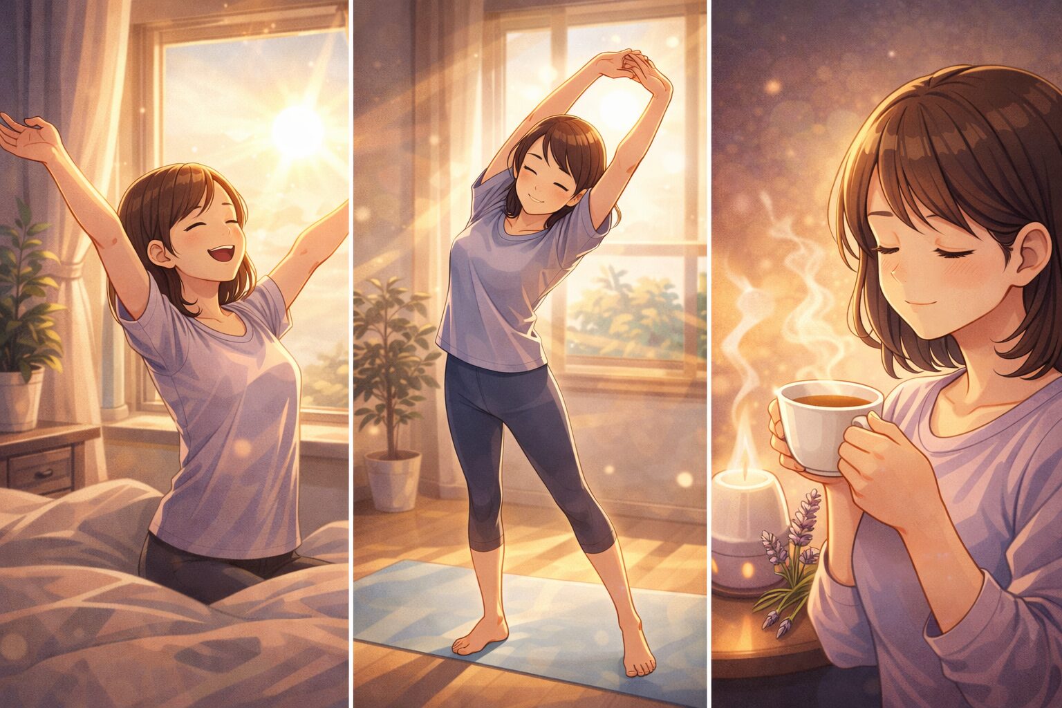 朝日やストレッチなど睡眠改善の生活習慣