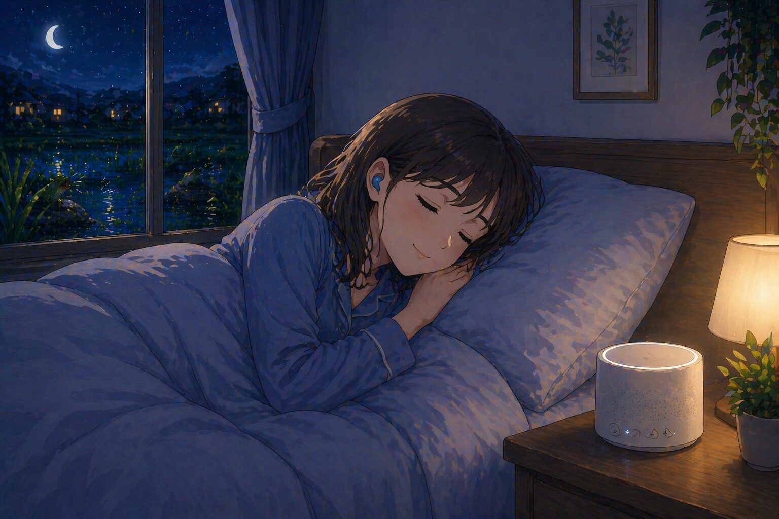 耳栓とホワイトノイズマシンで快適に眠る寝室のイメージ画像