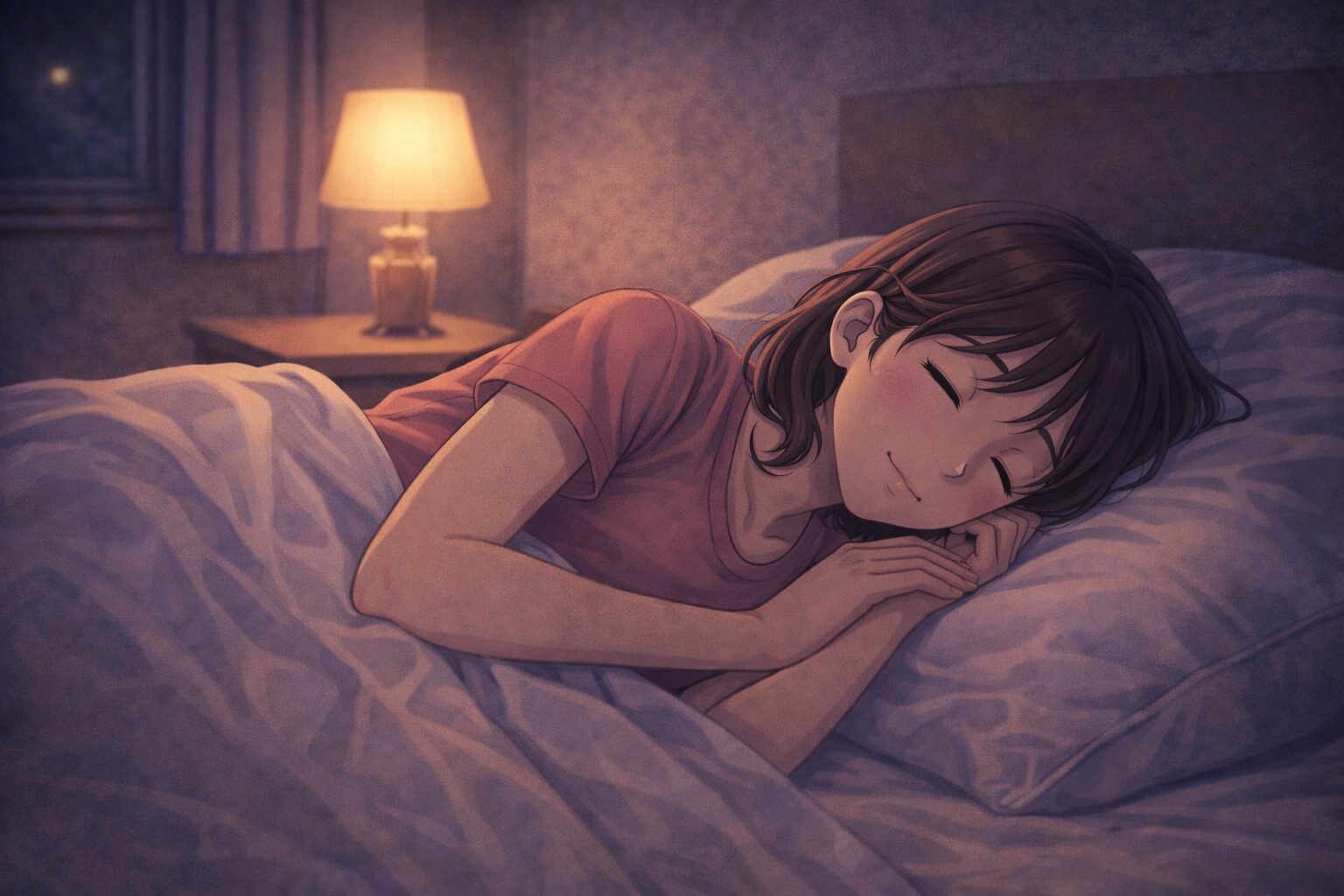 ムカデを見失って不安な夜のあと安心して眠る女性の様子
