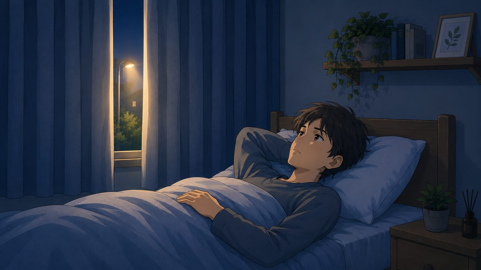 明るい部屋で眠れず困っているイメージ