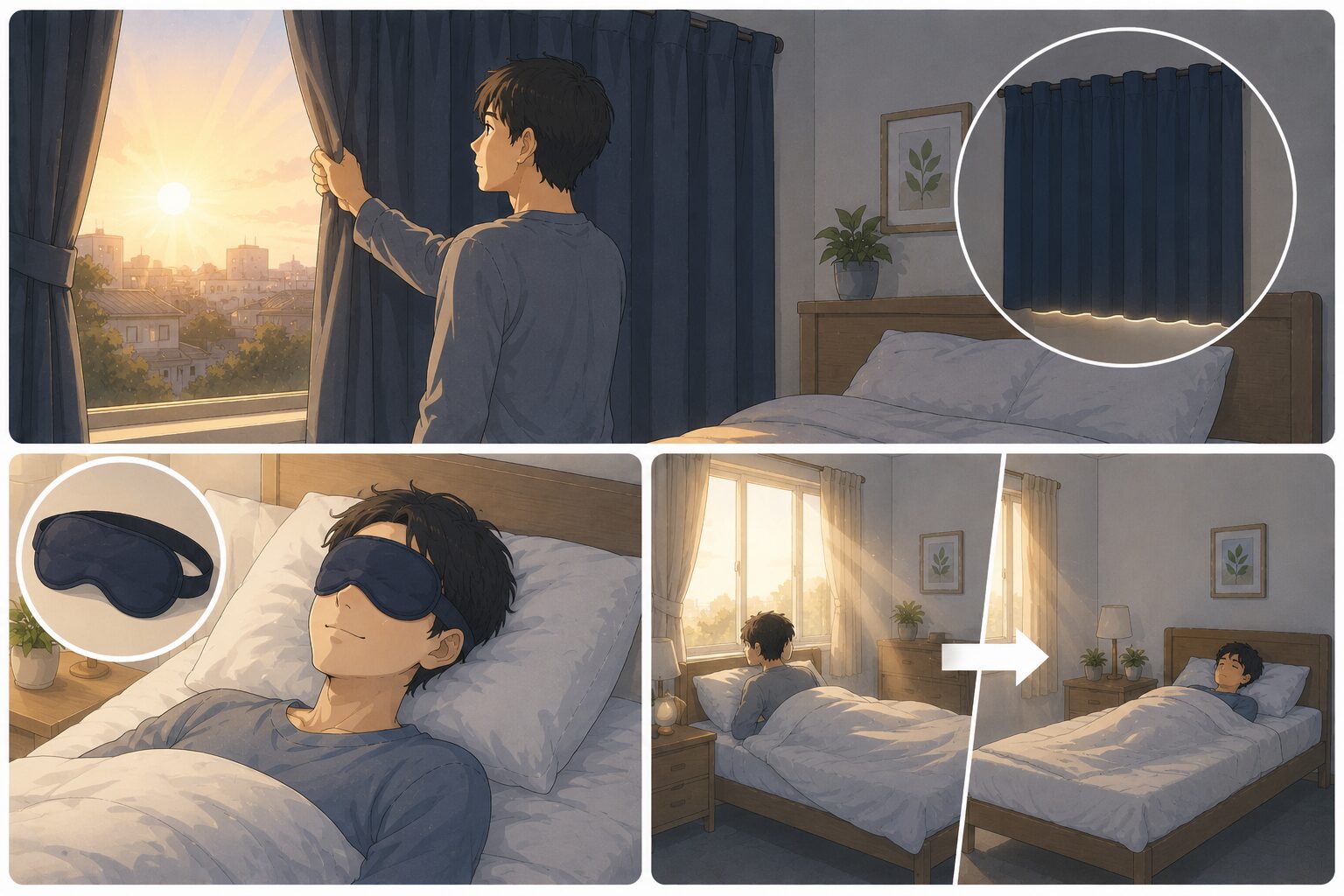 朝日で部屋が明るくて眠れない時の対策イメージ