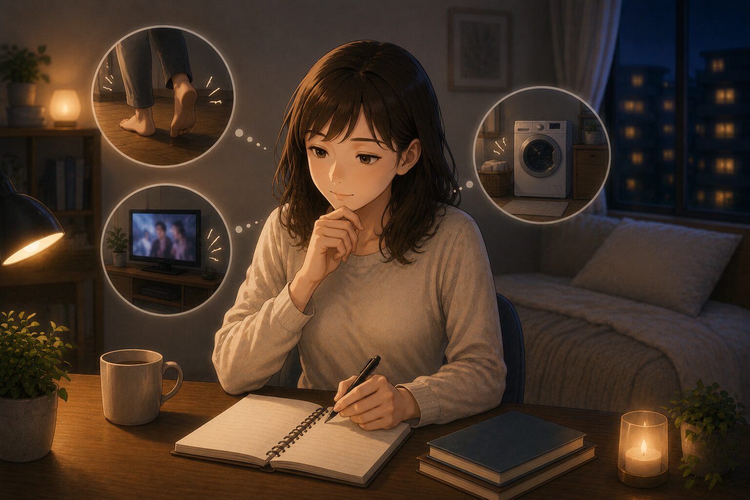 隣人の足音やテレビ音などの種類別対策を考えている様子