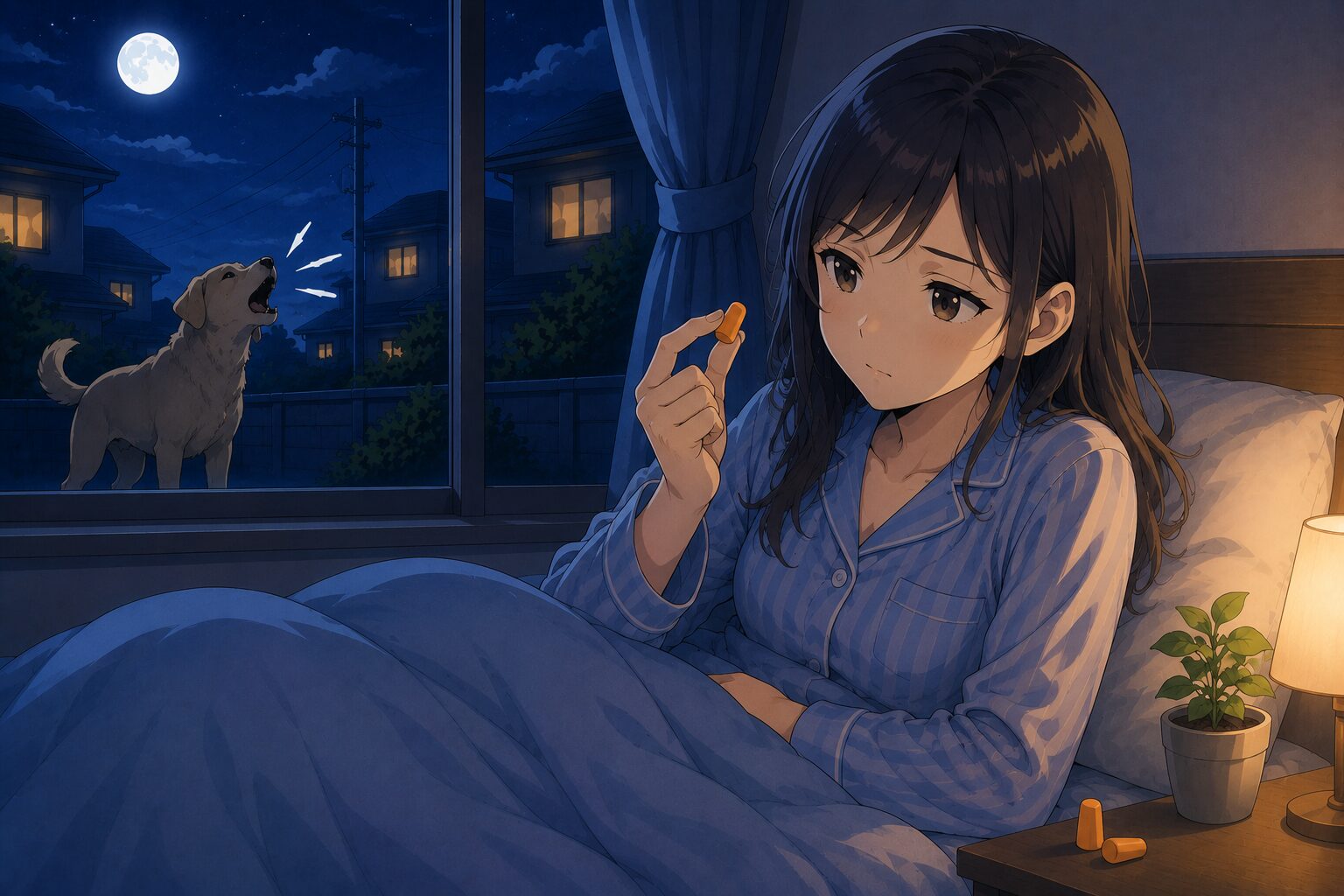 犬の鳴き声対策として耳栓を使おうとしている女性の様子
